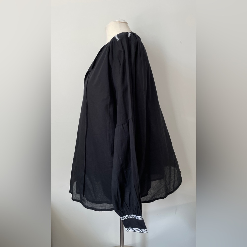LEKHA Black Tie-Neck Embroidered Artisan Blouse - Picture 7 of 16